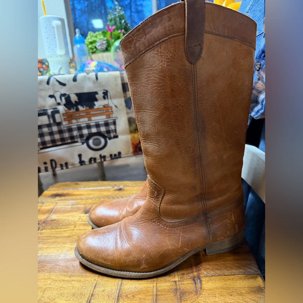 Vintage Frye Women's Boho Western Brown Leather Boots 11 M